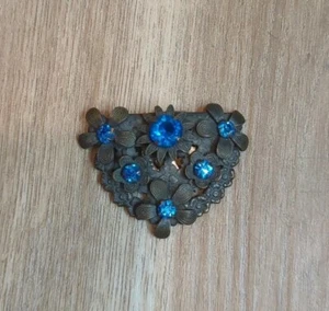 VTG Art Deco Blue Rhinestone Dress Clip Pot Metal Filagree Floral - Picture 1 of 7