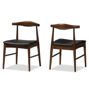 2x Elbow Style Dining Chairs Danish Mid-Century Mod Dark Walnut Solid Wood Frame - Picture 1 of 6
