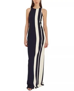 Lauren Ralph Lauren Striped Crepe Sleeveless Gown Color French Navy Size 4 - Picture 1 of 1