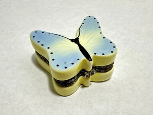 HALLMARK Butterfly Blue Yellow Silver Tone Hinged Trinket Box Ceramic Renew - Picture 1 of 12