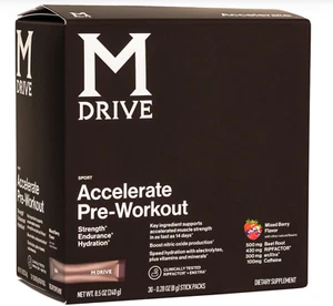 M Drive Accelerate Pre Workout Mix Berry, 30 Packs Strength Endurance Hydration - Picture 1 of 2