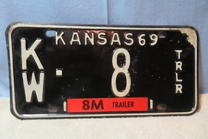 Letrero de garaje vintage Kansas TRAILER matrícula negro blanco 1969 KW 8 decoración - Imagen 1 de 2