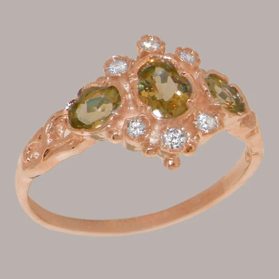 9ct Rose Gold Natural Peridot Diamond Womens Trilogy Ring - Sizes J to Z - Image 1 of 4