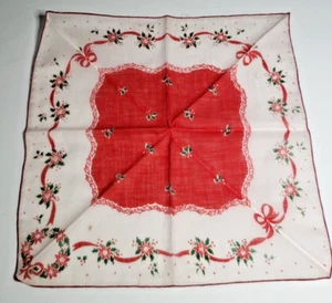 Pañuelo con lazo de Navidad rojo verde Hankie Boho vintage MCM LEER - Imagen 1 de 3