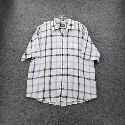 Neiman Marcus Button Up Shirt Mens XL Blue Short Sleeve Plaid Linen Collared - Image 1 of 4
