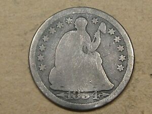 1854 Seated LIBERTY Half Dime V-1 Date Overlap Rock Base R-4 Variety. #3