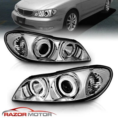[Dual LED Halo] For 2000 2001 Infiniti I30 Projector Chrome Headlights Pair - Image 1 of 4