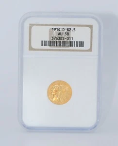 1914-D $2.50 Indian Gold Coin NGC AU58 - Picture 1 of 2