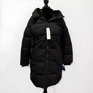 Calvin Klein Cappotto Lungo Donna Taglia Large in Ecopelliccia con Cappuccio, Nero - Foto 1 di 5