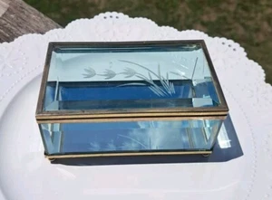 Vintage Etched Glass/Brass Trinket Box - Picture 1 of 7