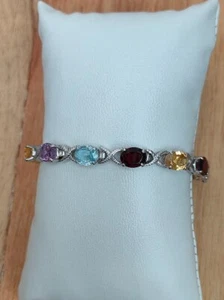 22.11 Ct Amethyst Garnet Blue Topaz Prong Bracelet 925 Solid Silver - Picture 1 of 7