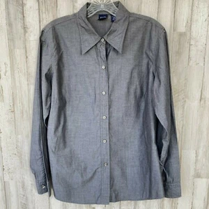 Womens Gap Sz M Gray Long Sleeve Button Front Blouse Career Work Casual Top FLAW - Picture 1 of 6