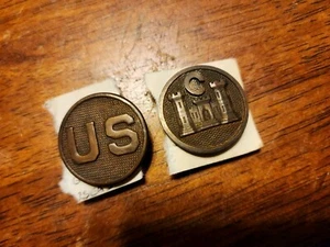ORIGINAL WWI US ARMY M1917 TUNIC ENGINEER COMPANY C COLLAR DISC INSIGNIA - Picture 1 of 2