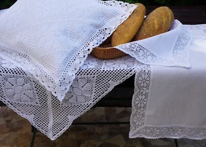 Tischdecke mit Spitze Häkel weiss nostalgie Läufer Kissen Baumwolle/Polyest.999 - Bild 1 von 40