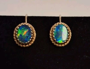 Gold Ohrringe mit Doublet Opal Stein 9K schöne Ohrringe - Bild 1 von 3