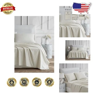 Crisp and Cool Luxury 400TC Cotton Percale 4-Piece Queen Sheet Set, Tan - Picture 1 of 12