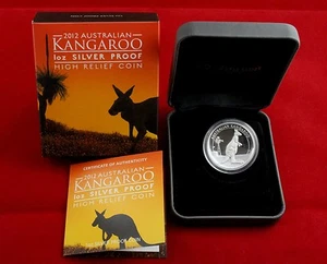 2012 1oz , $ 1 Silver Kangaroo Proof High Relief Coin - No 3068 Aust Perth Mint - Picture 1 of 3