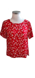 New Look Kurzarm-Top Gr. 10 rot Gänseblümchenmuster Urlaub Reisen Freizeit formell - Bild 1 von 6