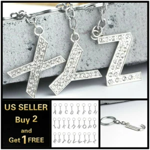 Bling Crystal Alphabet Keyring A-Z Initials Letter Key Ring Silver Key Chain - Picture 1 of 32