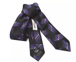 CRAVATTINO NERO skinny tie CRAVATTA fantasia particolare VIOLA Seta MADE ITALY - Bild 1 von 2