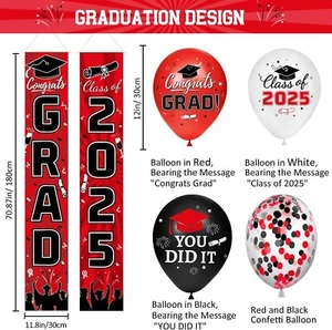 Class of 2025 Graduation Decorations - Red Theme w/ Banner, Balloons, Pompoms - Picture 1 of 6