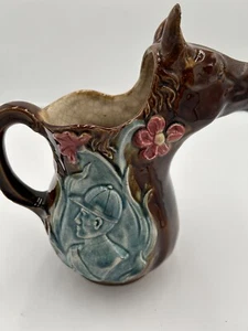 Antiker französischer Barbotine Pferd Krug Onnaing Stil Keramik handbemalt floral - Bild 1 von 24