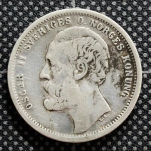 1875 Schweden 1 One Krona .800 Silbermünze KM# 741 Stockholm Mint Swedish Oscar II - Bild 1 von 2