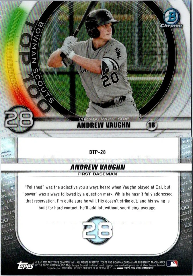 2020 Bowman - Bowman Scouts Top 100 Chrome Andrew Vaughn #BTP-28 Refractor - Image 1 of 1