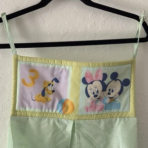 Vtg 2002 Baby Minnie Mickey Pluto Hanging Diaper Stacker Holder Green Check - Picture 1 of 12