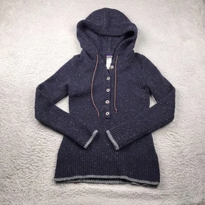 Patagonia Ranchito Hoodie Womens XS Graphite Navy Merino Wool Henley Pullover - Picture 1 of 9