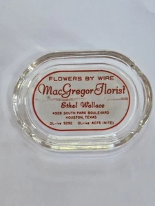 Cenicero de vidrio vintage MacGregor floristería Ethel Wallace Houston Texas flores - Imagen 1 de 4
