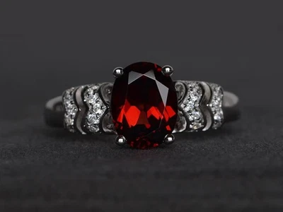 925 Sterling Silver Dainty Oval Cut Garnet Gemstone Women Ring Duty Free - Image 1 of 4
