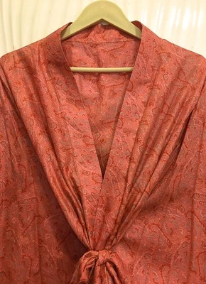 Bata midi kimono de seda pura hasta la rodilla vestido kimono de seda naranja MKMO2191 Foto 1 de 4