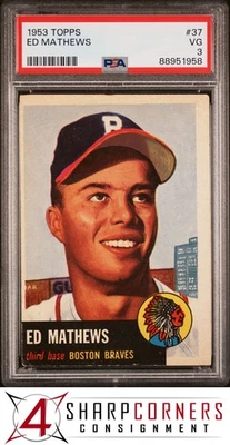 1953 TOPPS #37 ED EDDIE MATHEWS BRAVES HOF PSA 3 - Imagem 1 de 4