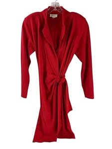 Vintage Speigel 100% Wool Wrap Dress Red Size S Made In USA Quiet Luxury Career - Picture 1 of 8