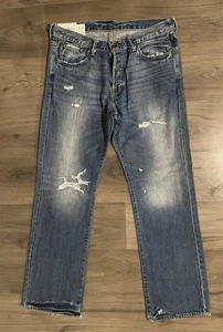 Mens Y2K Abercrombie Kilburn Low Rise Boot Cut Distressed Jeans Button Fly 34x34 - Picture 1 of 17