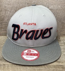 Men's New Era 9Fifty MLB Atlanta Braves Team Script Gray/Navy/Red Snapback - Picture 1 of 19