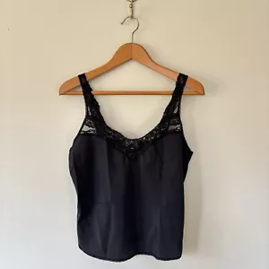 Vintage Christian Dior Camisole Tank Top Black Satin Lace Mesh Sequin Y2K Medium - Picture 1 of 24