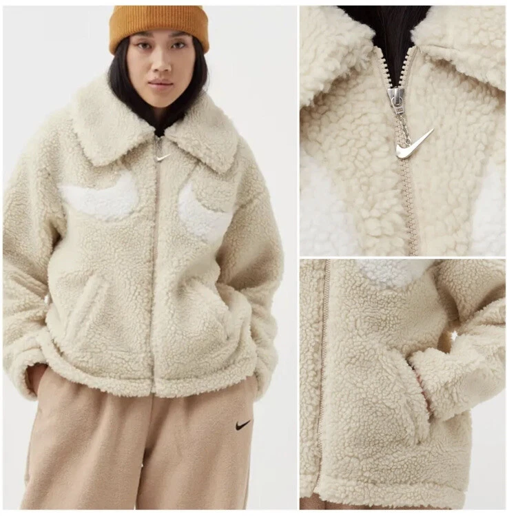 Nike NSW Off White Double Swoosh Full Zip Sherpa Jacket Size XL DD5620-206