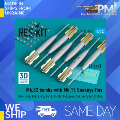 Reskit RS72-0343 1/72 MK.82 BOMBS WITH MK.15 SNAKEYE FINS F-4 F-5 F-8 F-15 F-16 - Bild 1 von 2