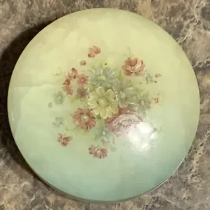 Vintage Italian Alabaster Floral Powder Trinket Jewelry Box Hinged Lid Two Tone - Picture 1 of 7