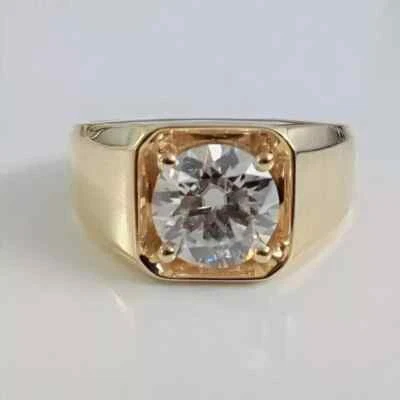 2Ct Round Cut Moissanite Men's Solitaire Engagement Ring 14K Yellow Gold Plated - Image 1 of 4