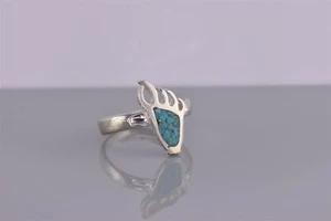 Anillo de plata esterlina triturado azul turquesa oso estampado garra banda pata 925 talla: 4 - Imagen 1 de 8