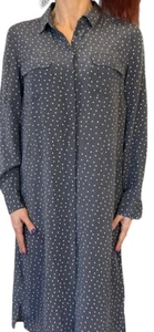 BODEN WOMEN'S DRESS 8L LONG GRAY SILK BUTTON FRONT COLLAR SHIRT DRESS STARS SILK - Picture 1 of 17