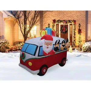 Holiday Time 7.5’ Wide Vintage Holiday Bus Santa Inflatable Christmas Decoration - Picture 1 of 4