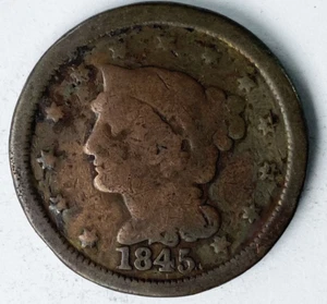 Moneda de un centavo grande cabello trenzado de 1 c 1845 de Estados Unidos - Imagen 1 de 2