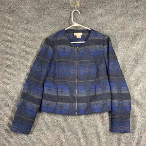 Kenar Coat Womens Medium M Blue Full Zip Southwestern Aztec Pockets Lined Y2K - Picture 1 of 13