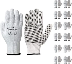 i9Essential Cotton Work Gloves Polyester String Knit 12 Pairs With One Side Dots - Picture 1 of 7