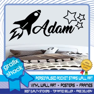 Personalised Name Wall Art Rocket Stars Vinyl Sticker Boys Girls Bedroom Nursery - Picture 1 of 12