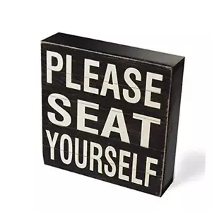 Farmhouse Funny Bathroom Signs Decor, Classic Wooden Box Sign 6" Square, black - Picture 1 of 7